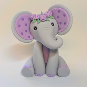 Fondant Elephant with Lt. Purple Rose Headband Cake Topper 3.5 inches 1st Birthday Baby Shower