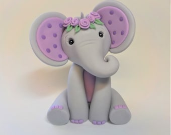 Fondant Elephant Cake Topper: Lt. Purple Rose Headband, Baby Shower
