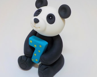 Fondant Panda Bear with Age Cake Topper 4 inch 1st Birthday Baby Shower Jungle Safari Animal