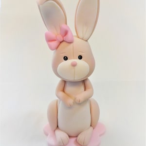 Fondant Bunny with Bow Animal Cake Topper Rabbit 1st Birthday Baby Shower