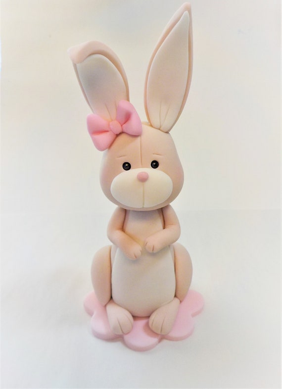 Fondant Bunny Cake Topper Color Bow Optional Rabbit 4 Inches Etsy