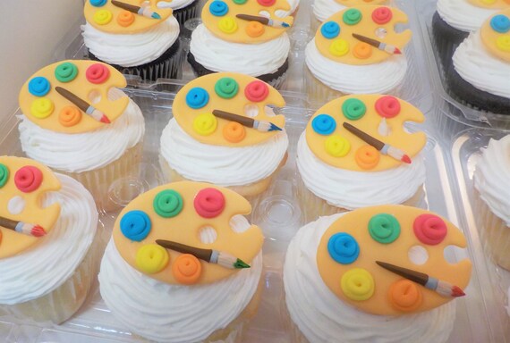 Fondant Artist Paint Palette Cupcake Toppers Qty 12 Etsy