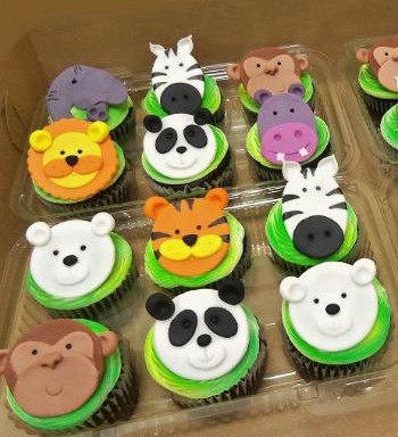 Jungle Safari Zoo Animal Fondant Cupcake Toppers 1st Birthday Etsy