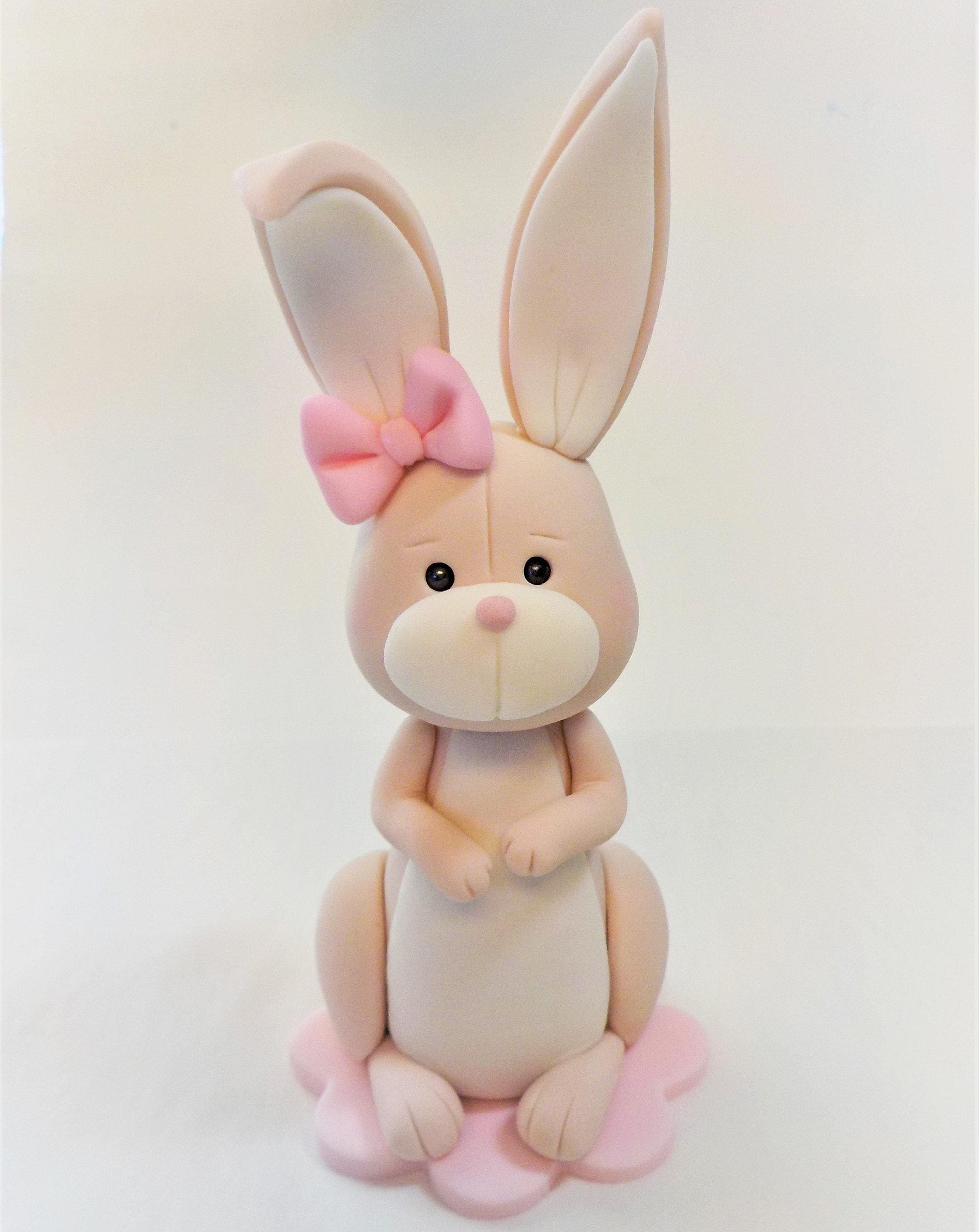 Fondant Bunny Cake Topper Color Bow Optional Rabbit 4 Inches