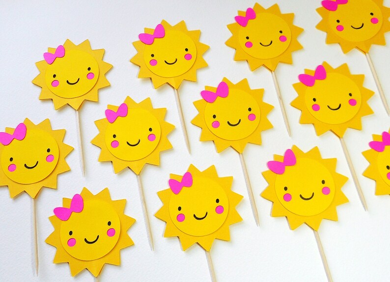 Sunshine Yellow Sun Qty 12 Cupcake Toppers 1st Birthday with Etsy