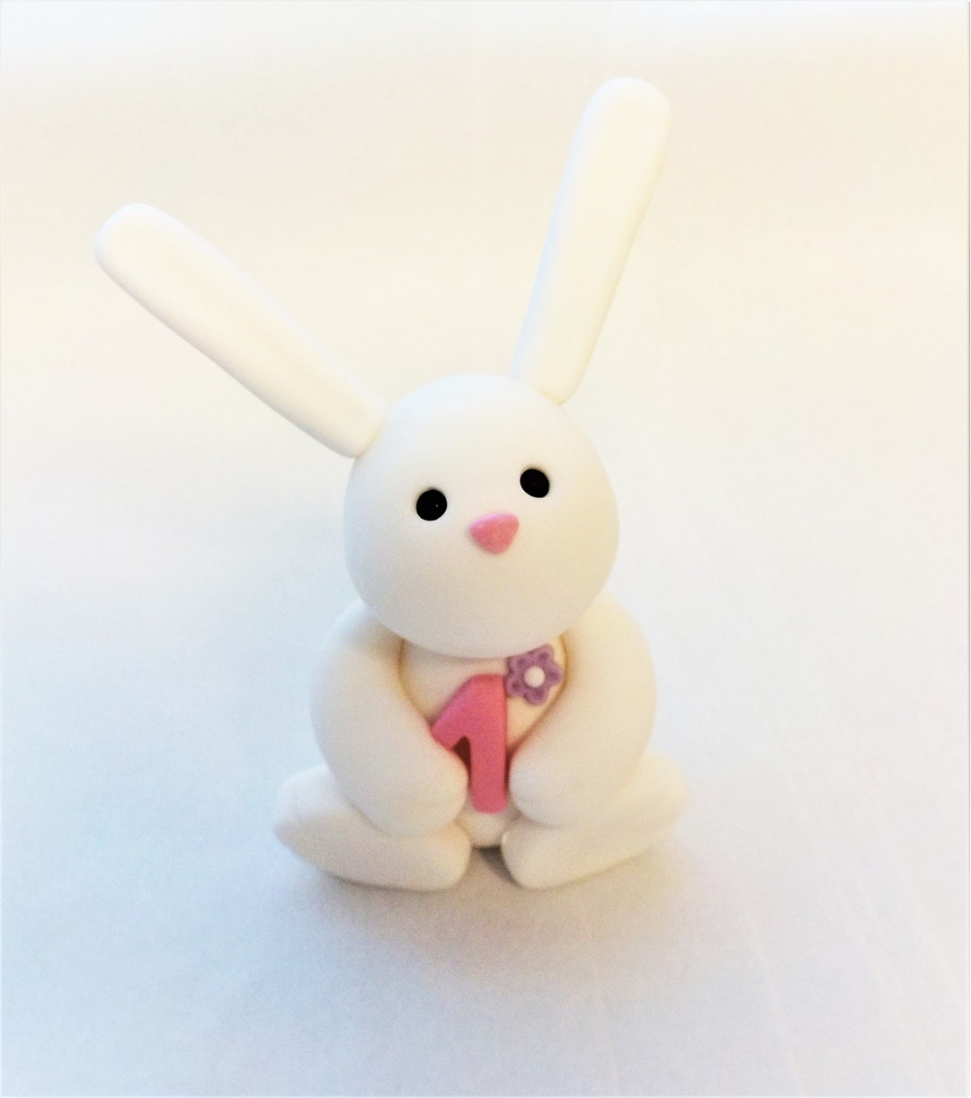 Fondant White Bunny/rabbit With Bow Age 1 Cake Topper 4-inch 1st ...