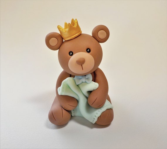 Fondant Teddy Bear With Gold Crown Blanket and Bow Tie Cake Topper 1st  Birthday Baby Shower Custom Color Bow Option Prince Princess - Etsy