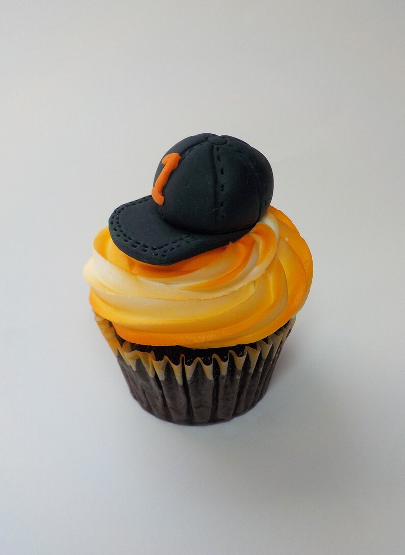 Baseball Cap Custom Fondant Cupcake Toppers Qty 12 Sports Hat Etsy