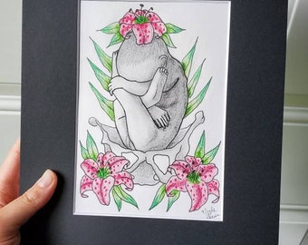 Breech baby art, breech baby, midwifery art, doula art, mother's day gift, gift for mom, birth art, baby art, lillie flower art, midwife