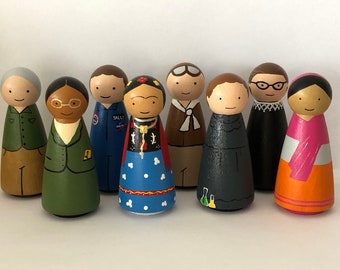 Powerful Women peg dolls, inspiring women, girl power, feminist gifts, historical figures