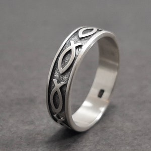 Sterling Silver Ichthus Ring / Christian Ring / Religious Ring / Fish Ring / Personalize Free Engraving