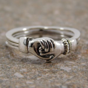 Sterling Silver Claddagh Ring / Hands and Heart Ring / 3 Part Love Loyalty Friendship Ring / Fede Ring / Gimmel Ring / Puzzle Ring