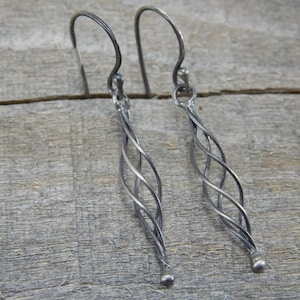 Solid Sterling Silver Twist Earrings / Oxidized Silver Earrings