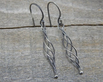 Solid Sterling Silver Twist Earrings / Oxidized Silver Earrings