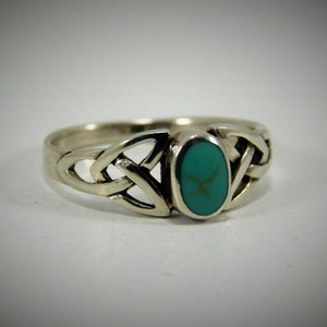 Sterling Silver Turquoise Celtic Ring, Turquoise Ring / Celtic Ring / Endless Knot Ring /  Trinity Knot Ring / Triquetra Ring
