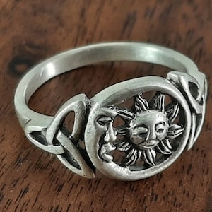 Sterling Silver Sun and Moon Ring /  Celtic Silver Ring / Moon and Sun ring