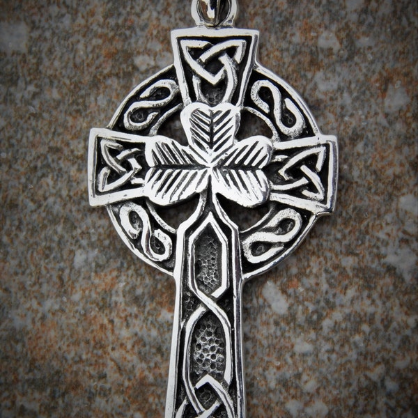 Sterling Silver Celtic Shamrock Cross Pendant / Cross Pendant / Celtic Pendant / Shamrock Pendant