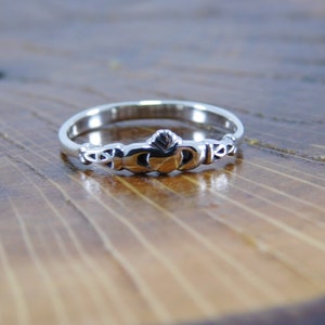 Thin Sterling Silver 925 Claddagh Ring,  Promise Ring, Pinky Ring, Dainty Claddagh Ring