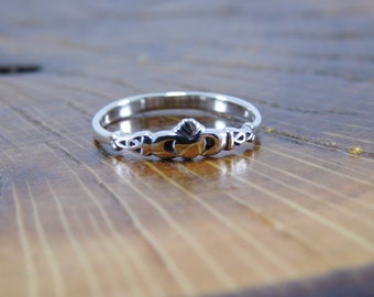 Thin Sterling Silver 925 Claddagh Ring,  Promise Ring, Pinky Ring, Dainty Claddagh Ring