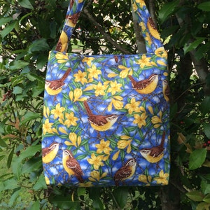 Sac à main en tissu troglodyte de Caroline, sac à bandoulière, sac fourre-tout, cadeaux, sac à langer, cartable, sac à lunch
