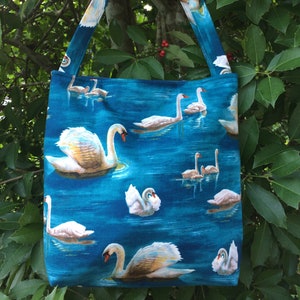 Sac à main en tissu cygnes, sac à bandoulière, sac à main à thème, sac fourre-tout, cadeaux, sac à langer, cartable, sac à lunch