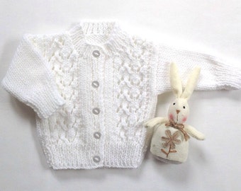 White baby cardigan - 6 to 12 months - Baptism sweater - Baby shower gift - White baby sweater