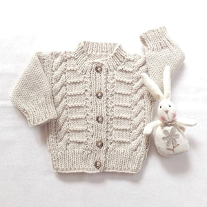 Aran baby cardigan 0 to 6 months Infant Aran sweater Baby shower gift Baby hand knit sweater Infant knit clothing Gift for baby image 1