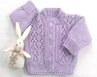 Baby girl handknit purple sweater - 6 to 12 months - Baby girl lilac cardigan - Infant girl mauve cardigan - Gift for baby girl