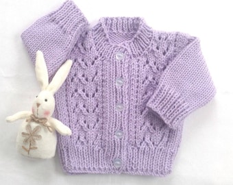 Baby girl purple sweater - 12 to 24 months - Mauve sweater hand knit for baby - Infant girl sweater cardigan - Gift for baby girl