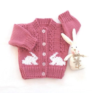 Baby Pink Cardigan With Bunnies 6 to 12 Months Bunny Motif Sweater Baby ...