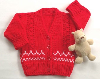 Baby red cardigan, 12 to 24 months, Handknit baby red sweater, Gift for baby, Gift for 1st birthday