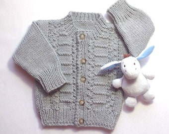 Baby gray cardigan - 6 to 12 months - Gray handknit infant sweater - Infant Knitwear - Baby knit clothing