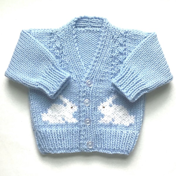 Bunny blue cardigan,  2 - 3 years, Toddler sweater with bunny motifs, Boy rabbit sweater, Gift for toddler