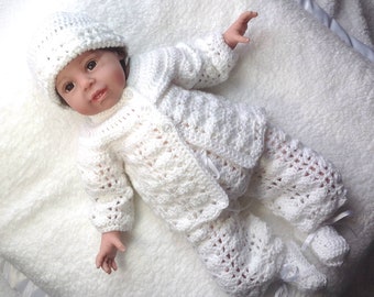 Baby white outfit, 0 to 3 months, Crochet baby layette set, Baptism white outfit, Baby shower gift, Gift for new baby