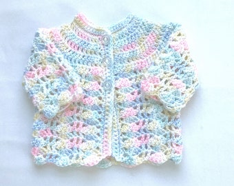 Preemie rainbow matinee coat - Baby shower gift - Crochet baby clothing - Infant multi color jacket