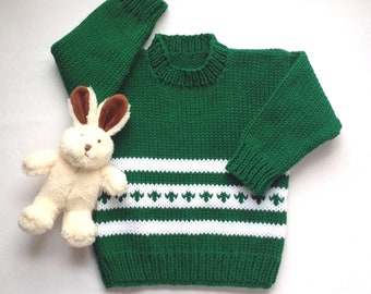 Toddler green sweater - 12 to 24 months - Baby hand knit sweater - Toddler kelly green sweater - Childs Irish pullover