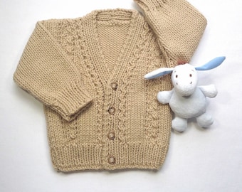 Knit Baby Cardigan, 6-12 months, Tan Acrylic Knitwear