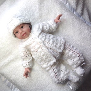 Baby white outfit, 0 to 3 months, Crochet baby layette set, Baptism white outfit, Baby shower gift, Gift for new baby image 1