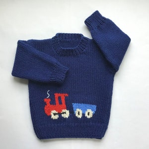 Boys train sweater, 4 years boy, Kids navy blue sweater with train motif, Childs train pullover