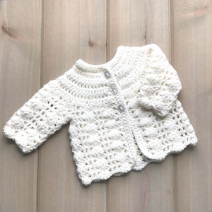 Merino wool mix yarn, Newborn baby coat, White wool,mix matinee jacket, Baby shower gift image 1