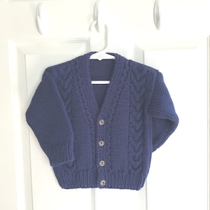 Toddler navy cardigan, 12 to 24 months, Childs hand knit sweater, Baby handknitted navy blue sweater, Toddler clothing