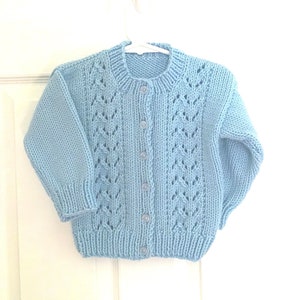Toddler blue cardigan - 12 to 24 months - Blue toddler sweater - Infant blue sweater - Hand knit baby cardigan