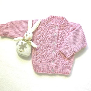 Baby girl pink cardigan, 0 to 6 months girl, Hand knit baby sweater, Infant girl knitwear, Baby shower gift, New baby gift