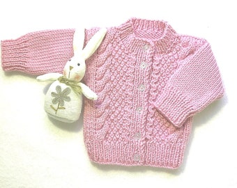 Baby girl pink cardigan, 0 to 6 months girl, Hand knit baby sweater, Infant girl knitwear, Baby shower gift, New baby gift