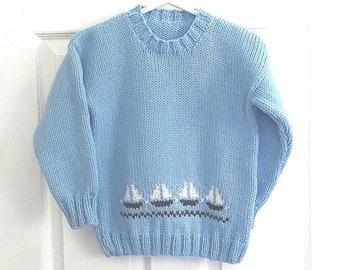 Childs sailboat sweater, 5 years, Boys sailboat pullover, Sailboat motif sweater, Gift for boy