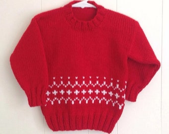 Childs unisex red sweater - 2 to 3 years - Kids hand knit unisex sweater - Kids holiday sweater - Girls red pullover - Boys red sweater