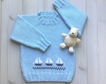 Childs Sailboat Sweater, 2-3 years, Light Blue
