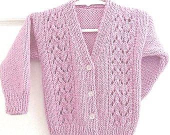 Toddler Girl Pink Cardigan, 12-24 Months, Hand knit sweater