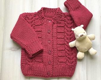 Baby red sweater - 6 to 12 months - Infant knit red cardigan - Holiday baby cardigan - Baby knits