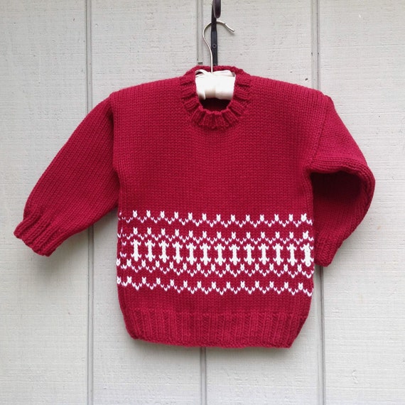 Childs Fair Isle red sweater , 5 years , Boys hand knit sweater , Girls red sweater , Kids holiday sweater , Unisex red pullover